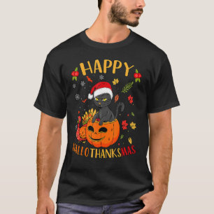 Happy HallowDankMas Black Cat Santa Hat Holiday S T-shirt