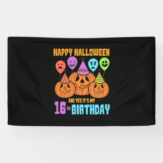 Happy Halloween 16th Birthday Spandoek (Horizontaal)