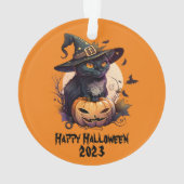Happy Halloween 2023 Black Cat & Jack-o-Lantern Ornament (achterkant)
