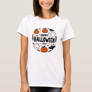Happy Halloween 2024 Schattigee pompoen, spook en  T-shirt