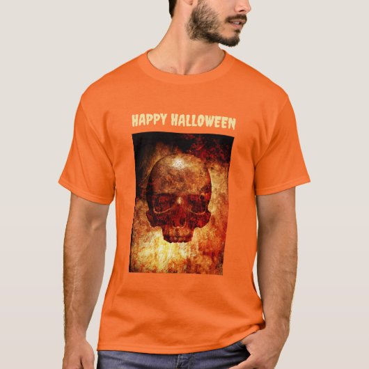 Happy Halloween. 3D human skull. T-shirt (Voorkant)