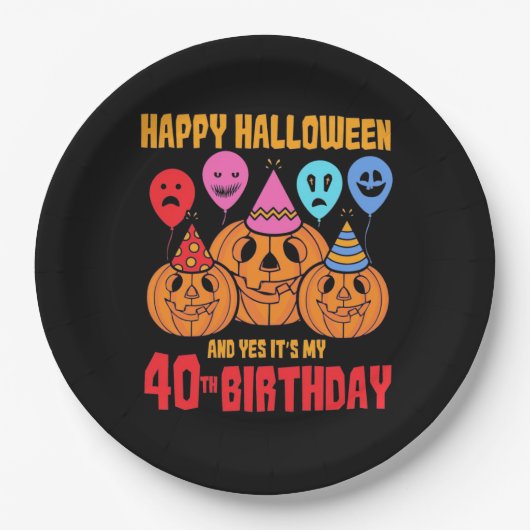 Happy Halloween 40th Birthday Papieren Bordje (Voorkant)