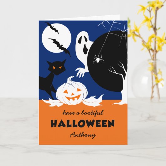 Happy Halloween. Aangepaste naam Halloween Kaart (Gele Bloem)