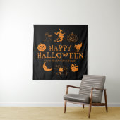Happy Halloween aangepaste naam zwart oranje decor Wandkleed (In situ)