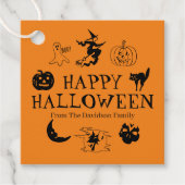 Happy Halloween aangepaste naam zwart-oranje spook Bedankjes Labels (Voorkant)
