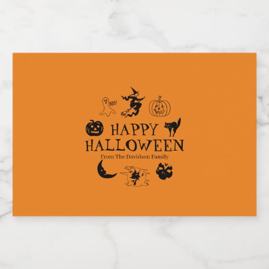 Happy Halloween aangepaste naam zwart-oranje spook Likeurfles Etiket (Enkel label)