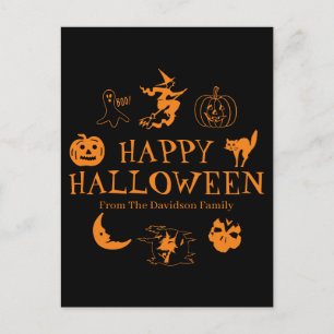 Happy Halloween aangepaste naam zwart sinaasappel  Briefkaart