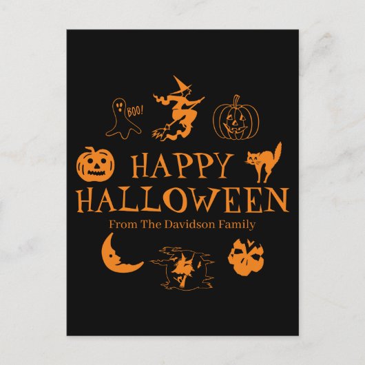 Happy Halloween aangepaste naam zwart sinaasappel  Briefkaart (Voorkant)