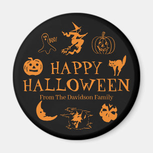 Happy Halloween aangepaste naam zwart sinaasappel Magneet