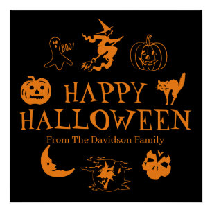 Happy Halloween aangepaste naam zwart sinaasappel Perfect Poster