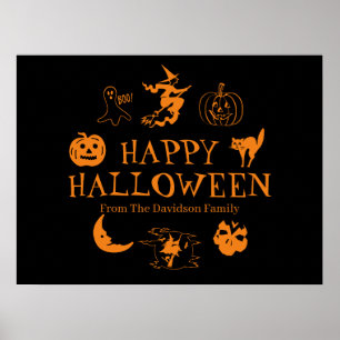 Happy Halloween aangepaste naam zwart sinaasappel Poster