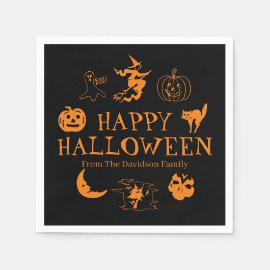Happy Halloween aangepaste naam zwart sinaasappel  Servet (Voorkant)