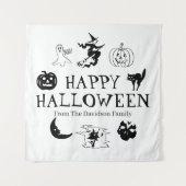 Happy Halloween aangepaste naam zwart wit decor Wandkleed (Voorkant)