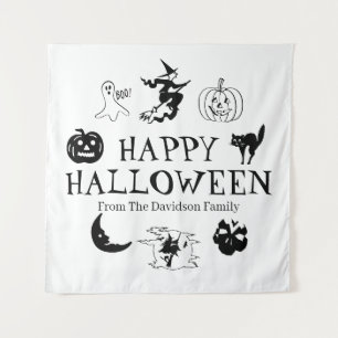 Happy Halloween aangepaste naam zwart wit decor Wandkleed