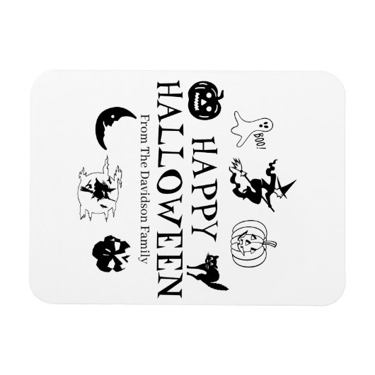 Happy Halloween aangepaste naam zwart wit Magneet (Horizontaal)