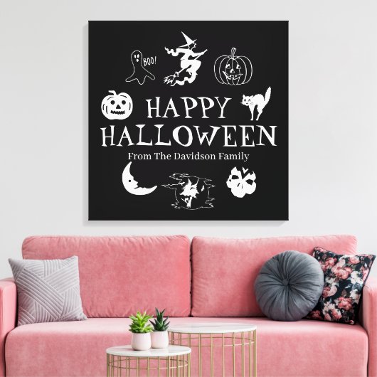 Happy Halloween aangepaste naam zwarte spooky deco Canvas Afdruk (Insitu (Woonkamer))