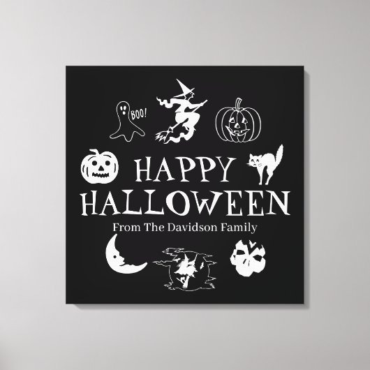 Happy Halloween aangepaste naam zwarte spooky deco Canvas Afdruk (Voorkant)