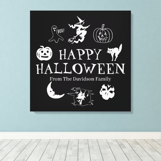 Happy Halloween aangepaste naam zwarte spooky deco Canvas Afdruk (Insitu (Houten vloer))
