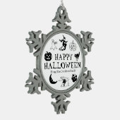 Happy Halloween aangepaste naam zwarte spooky deco Tin Sneeuwvlok Ornament (Links)