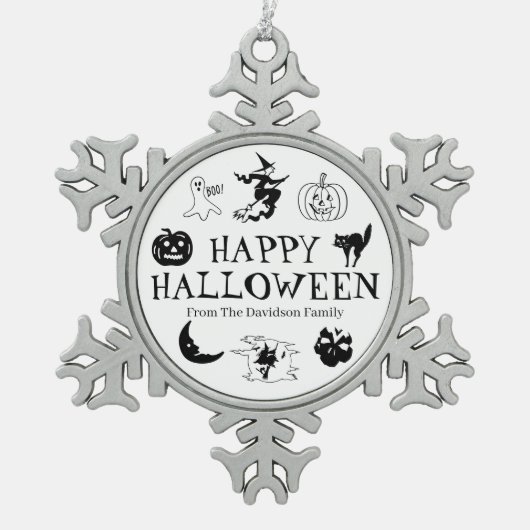 Happy Halloween aangepaste naam zwarte spooky deco Tin Sneeuwvlok Ornament (Voorkant)