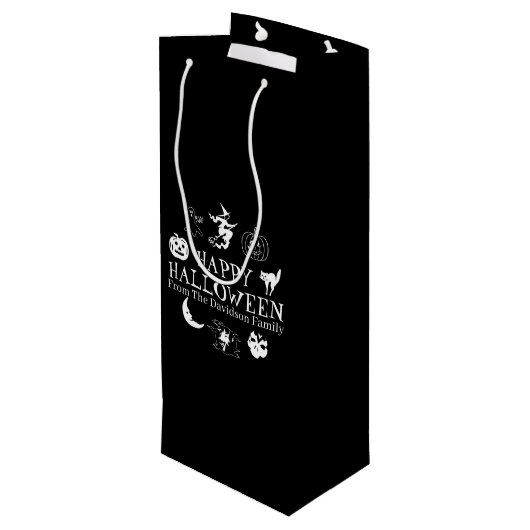 Happy Halloween aangepaste naam zwarte spooky Wijn Cadeautas (Achterkant Gekanteld)