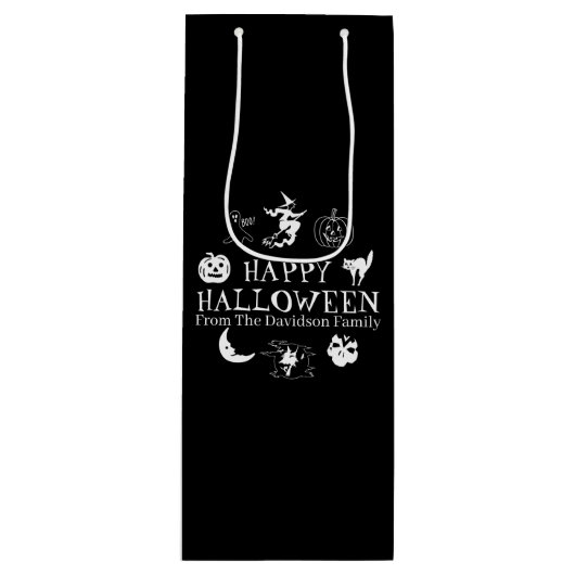 Happy Halloween aangepaste naam zwarte spooky Wijn Cadeautas (Voorkant)