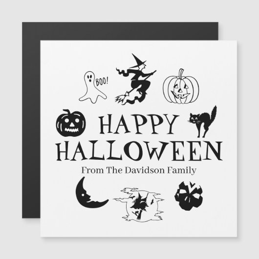 Happy Halloween aangepaste naam zwarte witte magne (Voorkant / Achterkant)