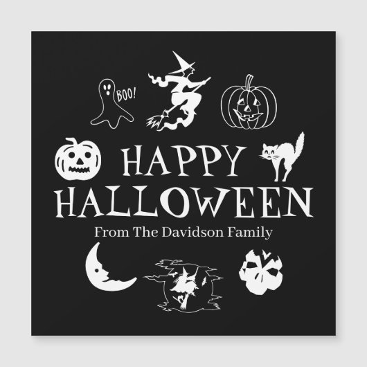 Happy Halloween aangepaste naam zwarte witte spook (Voorkant)