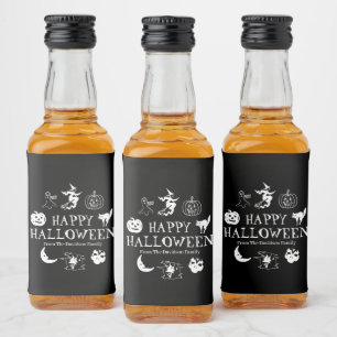 Happy Halloween aangepaste naam zwarte witte spook Likeurfles Etiket