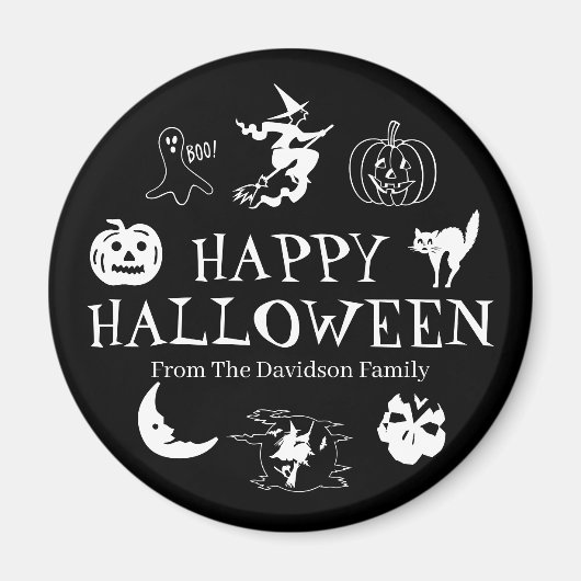 Happy Halloween aangepaste naam zwarte witte spook Magneet (Voorkant)