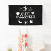 Happy Halloween aangepaste naam zwarte witte spook Spandoek (Insitu)