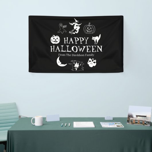 Happy Halloween aangepaste naam zwarte witte spook Spandoek (Beurs)