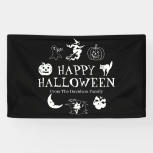Happy Halloween aangepaste naam zwarte witte spook Spandoek