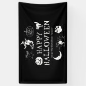 Happy Halloween aangepaste naam zwarte witte spook Spandoek (Verticaal)