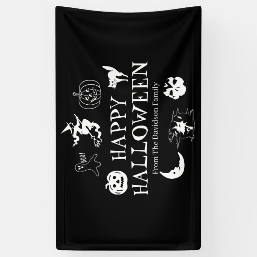 Happy Halloween aangepaste naam zwarte witte spook Spandoek (Verticaal)