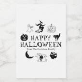 Happy Halloween aangepaste naam zwarte witte spook Voedselcontainer Etiket (Enkel label)