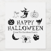 Happy Halloween aangepaste naam zwarte witte spook Wijn Etiket (Enkel label)