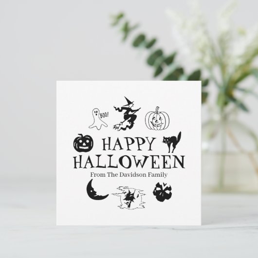 Happy Halloween aangepaste zwarte witte kaart (Staand voorkant)