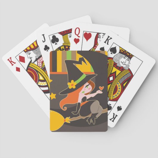 "Happy Halloween" Aardige heks met rood haar Speelkaarten (Achterkant)