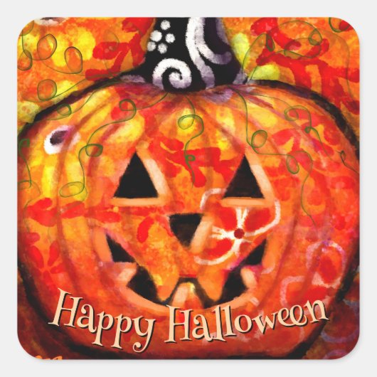Happy Halloween Abstract Jack O Lantern Pumpkin Vierkante Sticker (Voorkant)