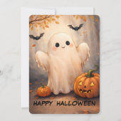 Happy Halloween! Adorable Friendly Ghost & Pumpkin Kaart (Voorkant)