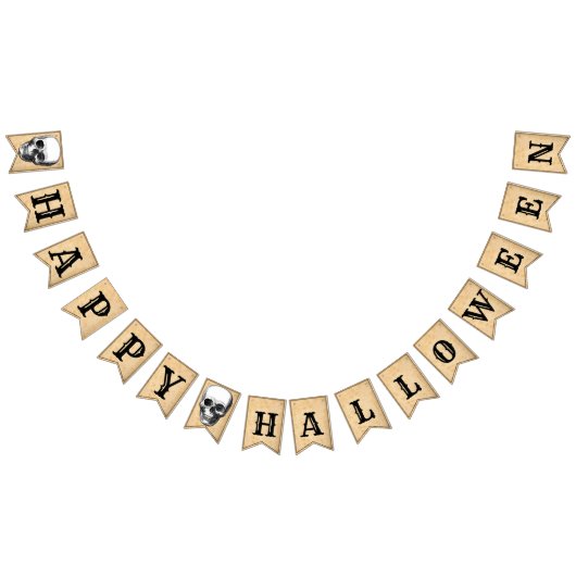 Happy Halloween Aged Skull B&W Bunting Banner (Alle)