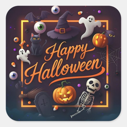 Happy Halloween Alle Elementen Vierkante Sticker (Voorkant)