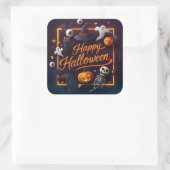 Happy Halloween Alle Elementen Vierkante Sticker (Tas)