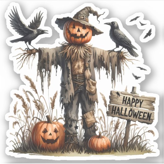 Happy Halloween - Angstaanjagende vogelverschrikke Sticker (Voorkant)