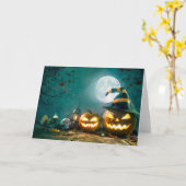 Happy Halloween Art Funny Jack O Lantern Halloween Kaart (Gele Bloem)