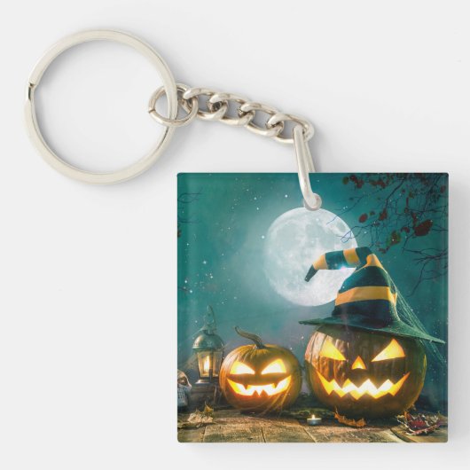 Happy Halloween Art Funny Jack O Lantern Halloween Sleutelhanger (Voorkant)
