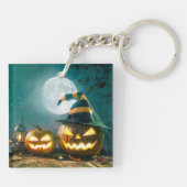 Happy Halloween Art Funny Jack O Lantern Halloween Sleutelhanger (Achterkant)