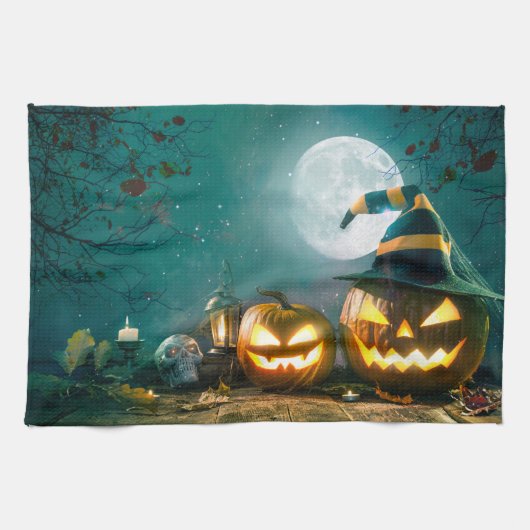 Happy Halloween Art Funny Jack O Lantern Halloween Theedoek (Horizontaal)