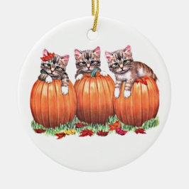 Happy Halloween Autumn Kittens op Pumpkins, ZSSG Keramisch Ornament